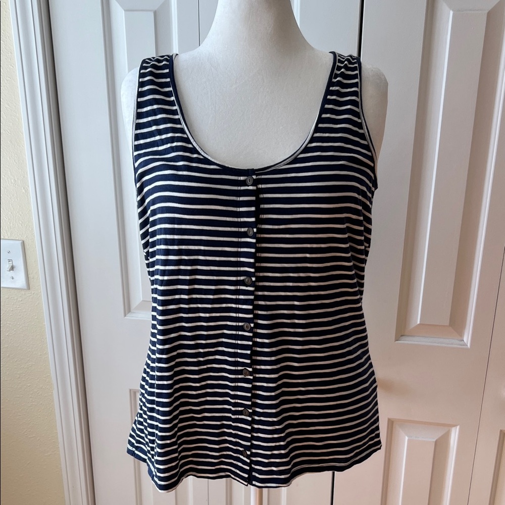 Old Navy Striped Navy & White Button-Front Tank Top